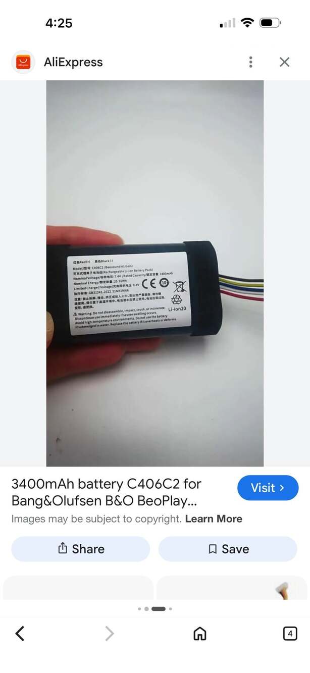 Replacement Li-ion Battery Pack C406C2 for Bang & Olufsen Beosound A1 Gen 2 Spea